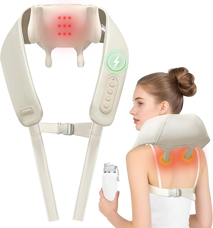Joyset Neck Massager for Pain Relief Deep Tissue Cordless Neck Massager and Shoulder with Heat 6D Kneading Shiatsu Massage for Legs Body Chrismas Birthday Gift