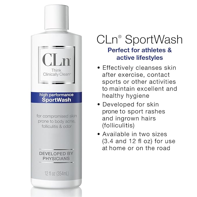 CLn® SportWash – High-Performance Sport Body Wash For Men &amp Women Prone to Body Odor Foot Odor Ringworm Folliculitis &amp Back Acne Fragrance-Free &amp Paraben-Free 12 fl. oz. (Pack of 2)