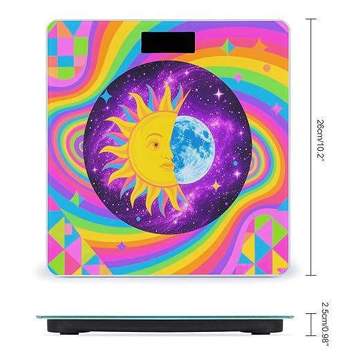 Sun and Moon Psychedelic Scale for Body Weight Sturdy Tempered Glass Weighing Scales with LCD Display Accurate Digital Bathroom Scale Convenient Body Fat Smart Scales Easy Read