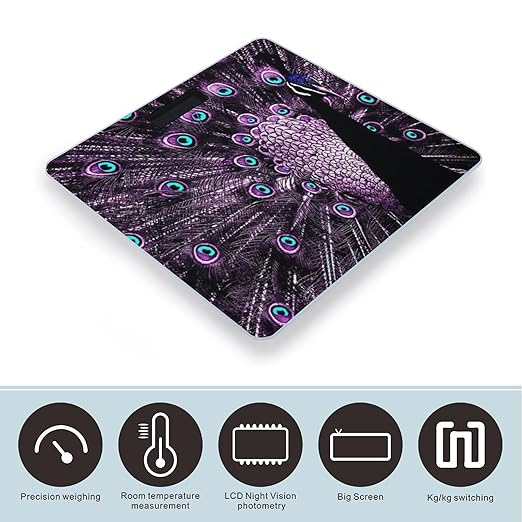 Purple Peacock Scale for Body Weight Digital Bathroom Scale Precision Smart Weighing Scales with Clear LED Display Accurate High Precision Scales Weighing Machine