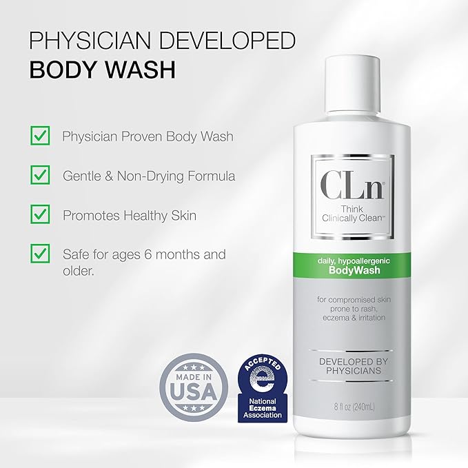 CLn® BodyWash –Non-Drying Body Wash For Compromised Skin Prone to Eczema Dermatitis Rash &amp Hidradenitis Suppurativa Fragrance-Free &amp Paraben-Free 8 fl oz. (Pack of 2)