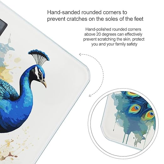 Peacock Watercolor Painting Bathroom Scale for Body Weight Bathroom Weighing Scale with Backlit LCD Display Highly Accurate Measures Weight Up to 180kg