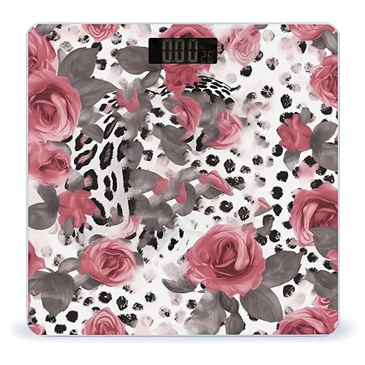 Cute Pink Rose Mix Leopard Pattern Scale for Body Weight Digital Bathroom Scale Precision Smart Weighing Scales with Clear LED Display Accurate High Precision Scales Weighing Machine