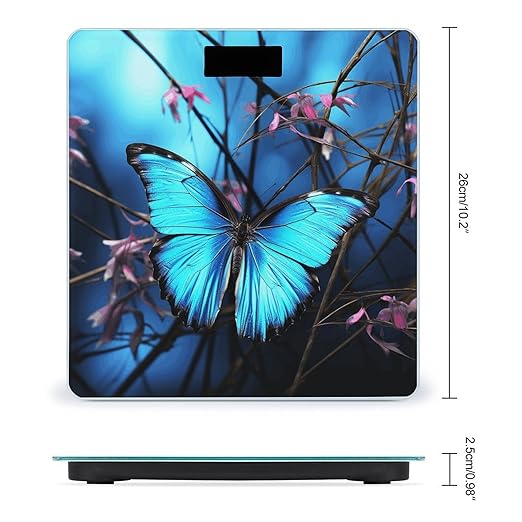 Blue Butterfly and Bamboo Bathroom Scale Rounded Smart Scale for Body Weight Automatic Power On/Off Weight Scales Accurate Bathroom Digital Scales for Pet Home Bedroom Kitchen