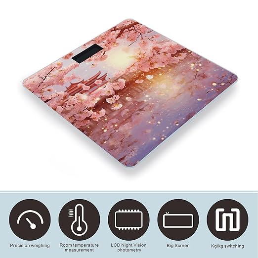 Digital Bathroom Scale for Body Weight Scale with Bright LCD Display High Accuracy Step-On Technology Auto On/Off Cherry Blossoms Digital Scales 400 Lbs /180kg