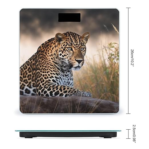 African Animal Leopard Scale for Body Weight Safe Rounded Corners Tempered Glass Digital Bathroom Scale LED Display 400lb Capacity Weight Scales with High Precision Sensors