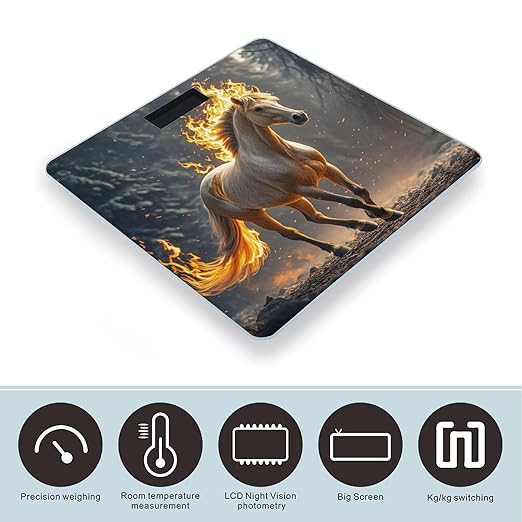Flame Horse Bathroom Scale for Body Weight Bathroom Weighing Scales with Back Lit LED Display Sturdy Tempered Glass Body Weight Bathroom Scale 400lb Weighing