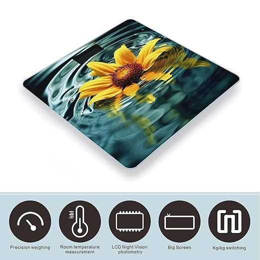 Sunflower in Water Bathroom Scale for Body Weight Bathroom Weighing Scale with Backlit LCD Display Highly Accurate Measures Weight Up to 180kg