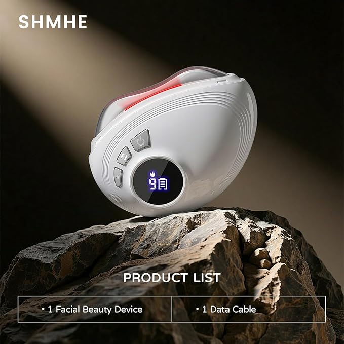 Professional LED Red Light Gua Sha Massager 9-Level Adjustable Face and Neck Sculptor for Skin Firming Jawline Contouring &amp Serum Absorption Portable Metal Facial Skincare Tool - White