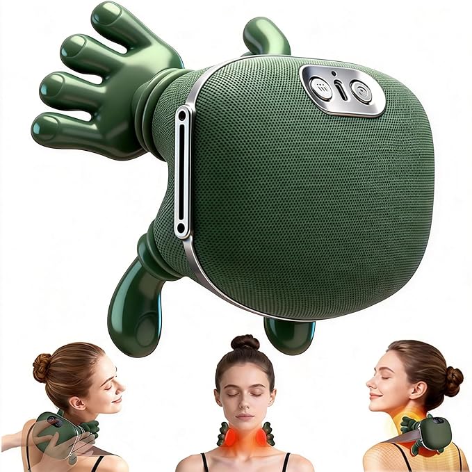 Neck and Shoulder Massager with Fingers &amp Heat - for Pain Relief Deep Tissue Real Touch Portable Electric Bionic Hand Shiatsu Cervical Head &amp Back Massager Pillow for Muscle Relaxation Gifts
