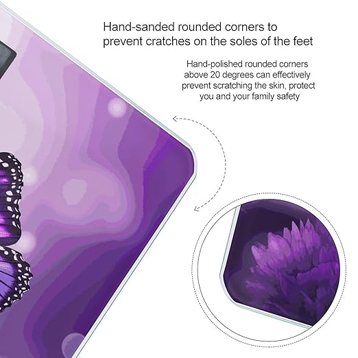 Purple Flower Butterflies Bathroom Scale for Body Weight 400 Lb Weight Scale with High Precision Sensors Tempered Glass Highly Accurate Digital Weighing Machine for People