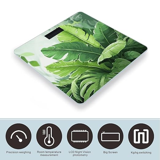 Cute Banana Leaves Scale for Body Weight Accurate Digital Bathroom Scale Toughened Glass High Precision Scales Smart Weight Scales with Large LCD Backlight Display Weighing Machine
