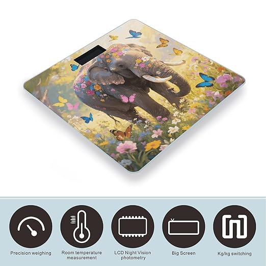 Butterfly Elephant Weight Scale Large Digital Bathroom Scales with Bright LED Display Non Slip Digital Scale and Step On Fashion Weighing Machine for Body