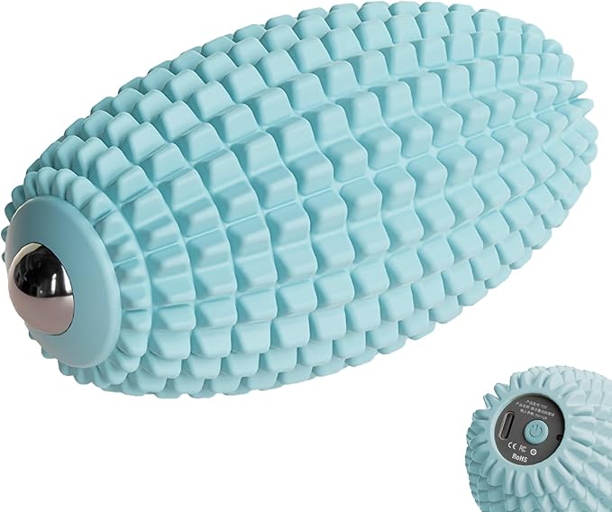 Vibrating Massage Ball for Plantar Fasciitis Silicone Trigger Point Myofascial Massage Ball Deep Tissue Roller for Back Neck Foot Muscle Recovery Hip &amp Psoas Release Tool (Blue)