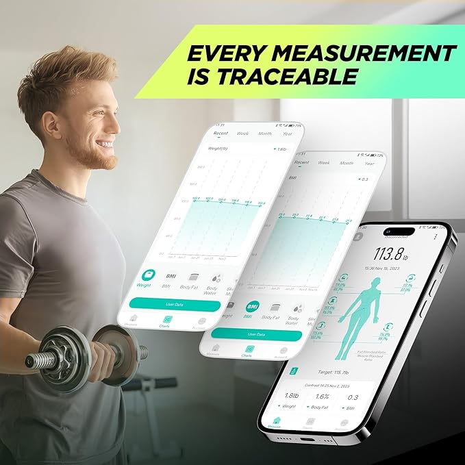 RunStar Scale for Body Weight 8 Electrodes High Accurate Rechargeable Composition Analyzer with BMR Index Body Fat Digital Scale Composition Muscle &amp Fat Measurement Large Display 400lb