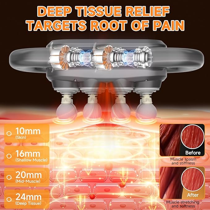 Karrong 16 Head Massage Gun Deep Tissue Electric Back Massager Tool Cordless Neck/Shoulder/Leg/Foot/Arm/Body Massager for Pain Relief 9 Levels &amp 9 Modes Gifts for Men/Women/Mom/Dad