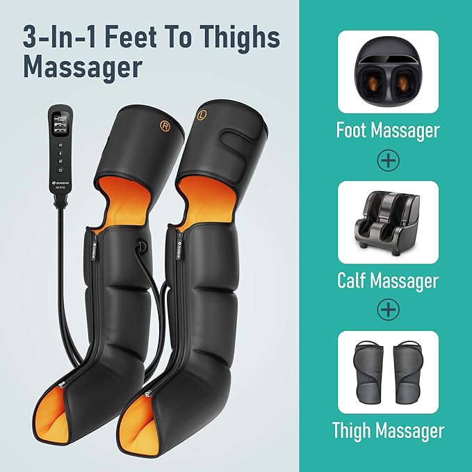 QUINEAR Leg Massager 3-in-1 Foot Calf &amp Thigh Massager with Heat and Compression Therapy Leg Massage Boots for Pain Relief FSA-HSA Eligible