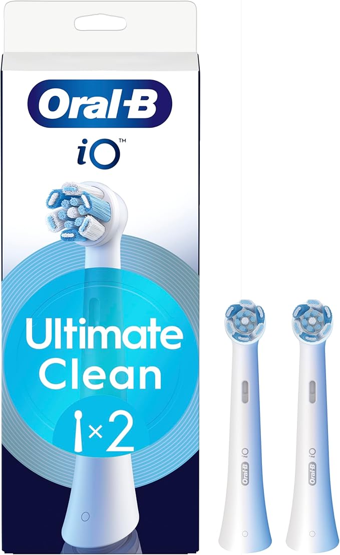 Oral-B Ultimate Clean Genuine White Replacement Brush Set of 2 Deep Brushing Dental Plaque Removal Round Brush for Oral B iO Electric Brushes