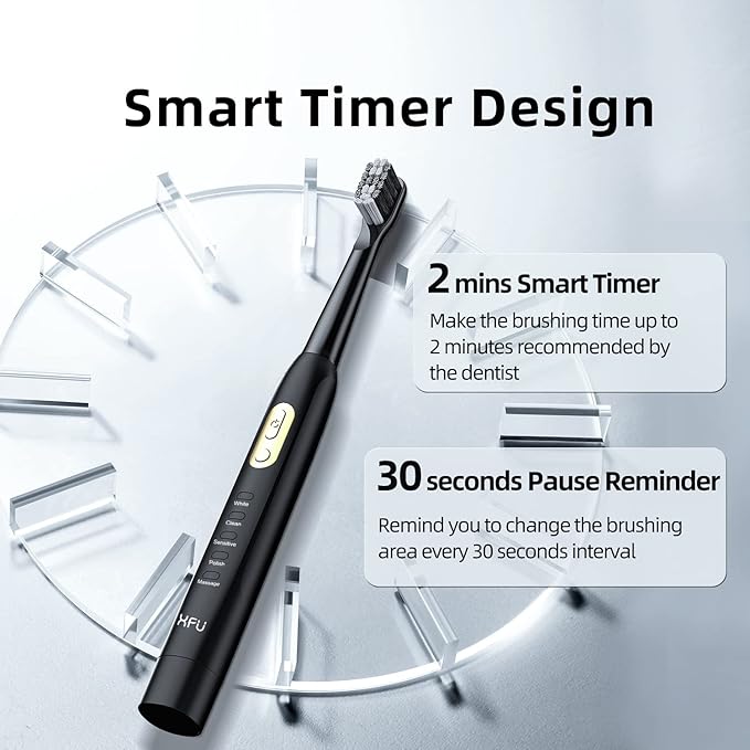 KFU Sonic Electric Toothbrush White 4 Cleaning Modes 3 Replacement Brush Heads Included