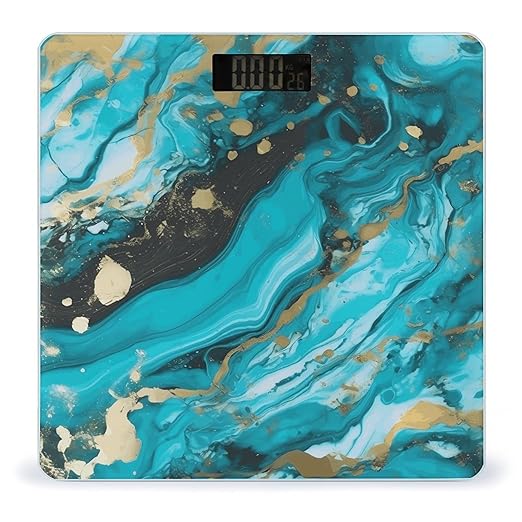 Digital Bathroom Scale for Body Weight Scale with Bright LCD Display High Accuracy Step-On Technology Auto On/Off Turquoise Blue Gold Marble Digital Scales 400 Lbs /180kg