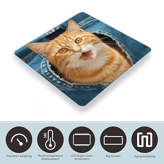 Orange Cat Sticking Out Tongue Scale for Body Weight Accurate Digital Bathroom Scale Toughened Glass High Precision Scales Smart Weight Scales with Large LCD Backlight Display Weighing Machine