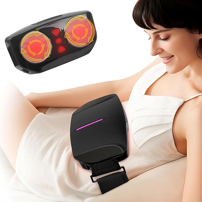 Double Disc Abdominal Massager with Heat Stomach Massager for Digestion Belly Cellulite Massage for Flattening Belly Relieves Discomfort Caused by Bloating ConstipationStomach Pain (Black)