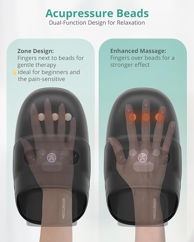 Medcursor Hand Massager with Heat and Compression – Cordless Design with Acupressure Beads Multiple Massage Modes Dual Heat Levels Built-in Timer