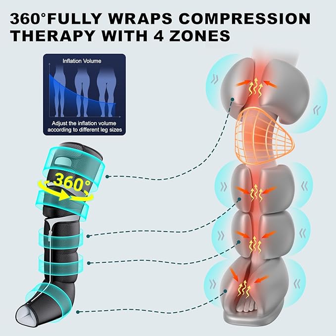Leg Massager with Heat and Compression Foot Massager for Circulation and Pain Relief 3 Timers 12 Intensity 6 Modes3 Heating with Knee MassagerMother's Day Gifts for Man WomanBlack