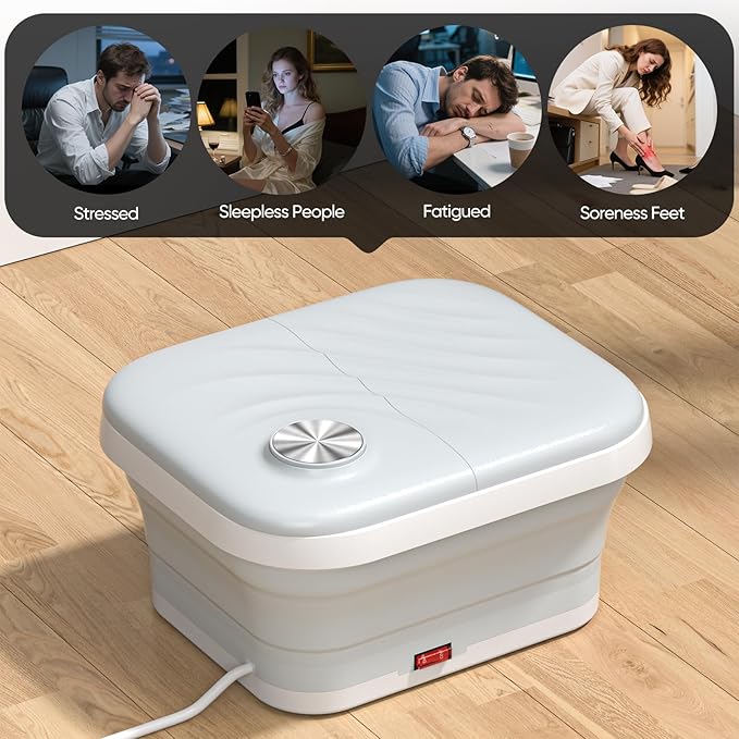 LUBBYGIM New Collapsible Foot Spa Bath with Heat Foldable Foot Bath Massager with Bubble Red Light 6 Shiatsu Massage Rollers Foot Soaking Tub with Temperature Control for Soft Feet &amp Relax(Gra