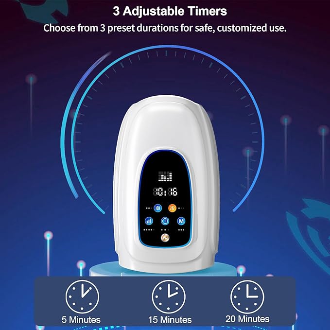 Hand and Wrist Massager with Heat Air Compression and Gentle Vibration 3 Modes 5 Intensities LCD Display Cordless Hand Relaxation Massager for Daily Relaxation (White)