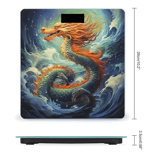 Chinese Dragon Oil Painting Digital Bathroom Scale for Body Weight Weighing Scale with Backlit LCD Display High Precision Measurements &amp Measures Weight Up to 180kg