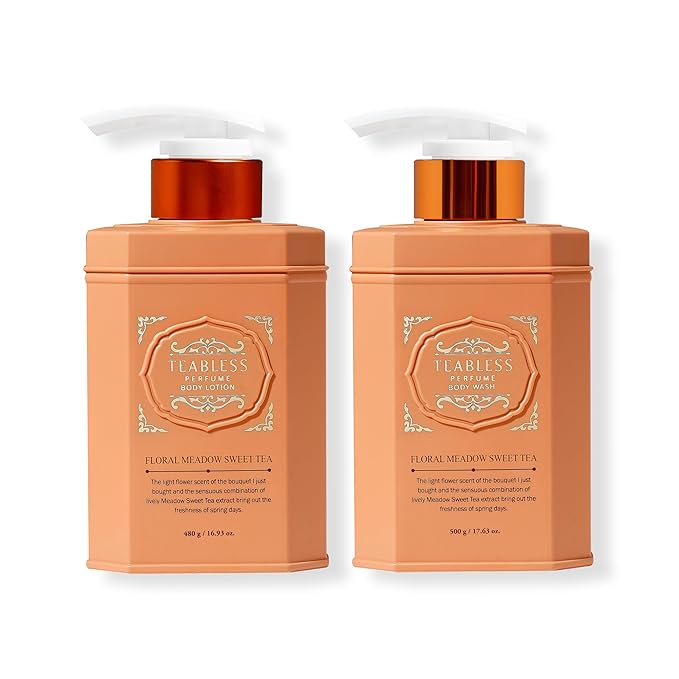 Floral Meadow Sweet Tea Perfumed Body Lotion &amp Body Wash Duo Set Dry Skin &amp Sensitive Skin Daily Hydrating Moisturizer &amp Shower Gel Non-Greasy Jasmine Scent Korean Skin Care
