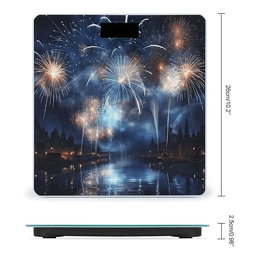 New Year Pyrotechnics Digital Bathroom Scale for Body Weight Weighing Scale with Backlit LCD Display High Precision Measurements &amp Measures Weight Up to 180kg