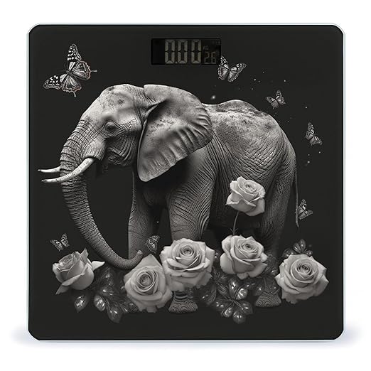 Elephant and Butterfly Bathroom Scale for Body Weight LCD Display Digital Bathroom Scale Tempered Glass Bathroom Weight Scales Fashion Smart Scales for Home Bedroom 400 Lb