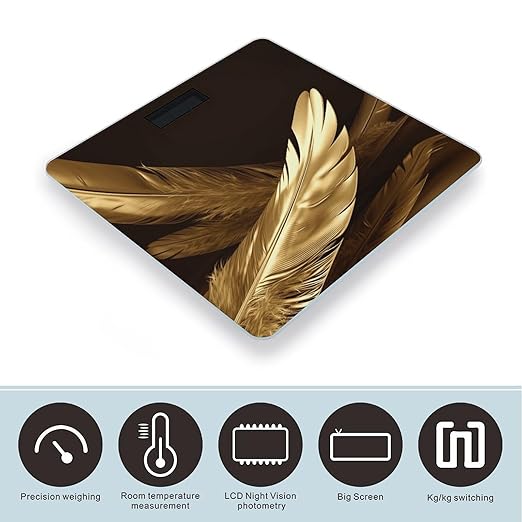Golden Feathers Digital Bathroom Scale for Body Weight Weighing Scale with Backlit LCD Display High Precision Measurements &amp Measures Weight Up to 180kg