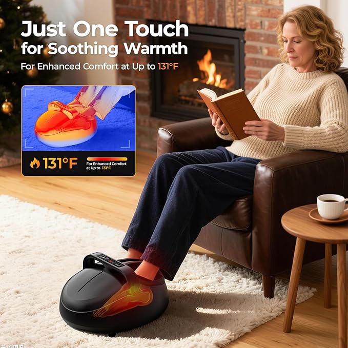 Foot Massager with Heat - Shiatsu Kneading Rolling 5 Massage Modes with 9 Adjustable Intensity Fits Up to Size 13 Home Office Relaxation Gift for Women and Man