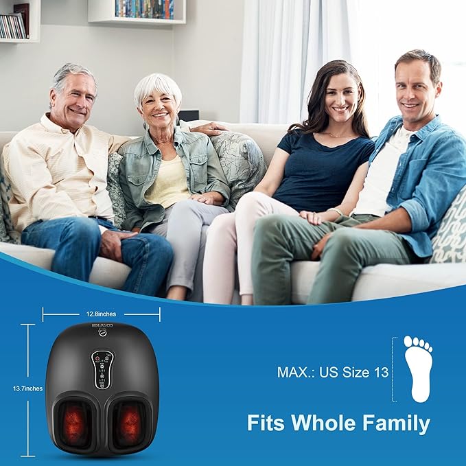 COMFIER Shiatsu Foot Massager MachineFeet Massager for Plantar FasciitisNeuropathy Pain with Heat VibrationRolling CompressionGifts for MenWomen Fits Size up to 13IN Multiple Modes