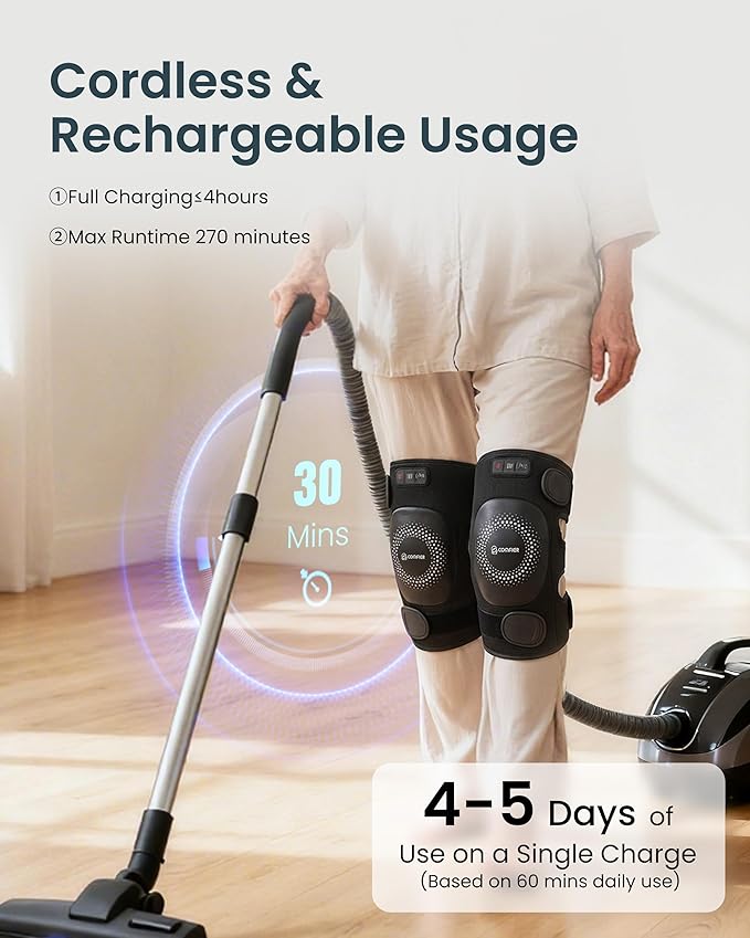 COMFIER Cordless Heated Knee Massager with Vibration Knee Brace with Graphene Heating Pad 5 Modes &amp 3 Heat Levels Portable Knee Massager for Men Women Seniors Gift for Mom Dad