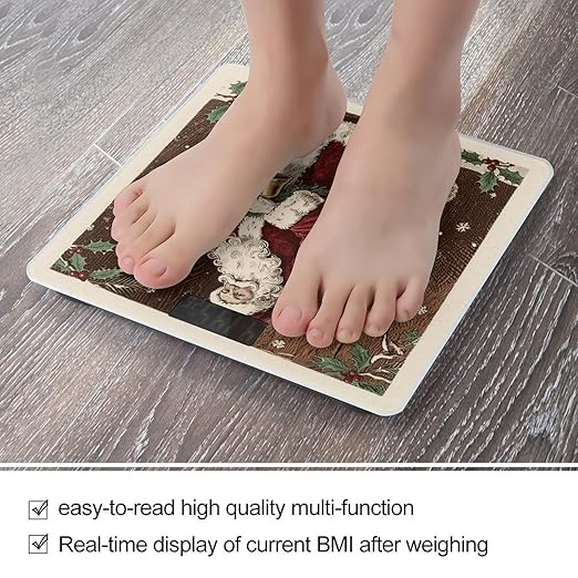 Christmas Santa Claus Print Scale for Body Weight Sturdy Tempered Glass Weighing Scales with LCD Display Accurate Digital Bathroom Scale Convenient Body Fat Smart Scales Easy Read