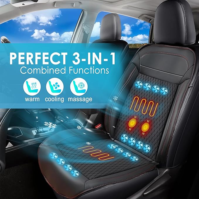 3 in 1 Massage Cushion with Winter Cooling Seat Covers Chair Massager for Full Body 12V Car Seat Covers (WinterSummerMassage-3)