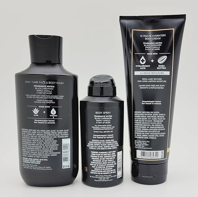 Bath &amp Body Works - Noir for Men 3-in-1 Hair Face &amp Body Wash Body Spray and Hydration Cream (2021)