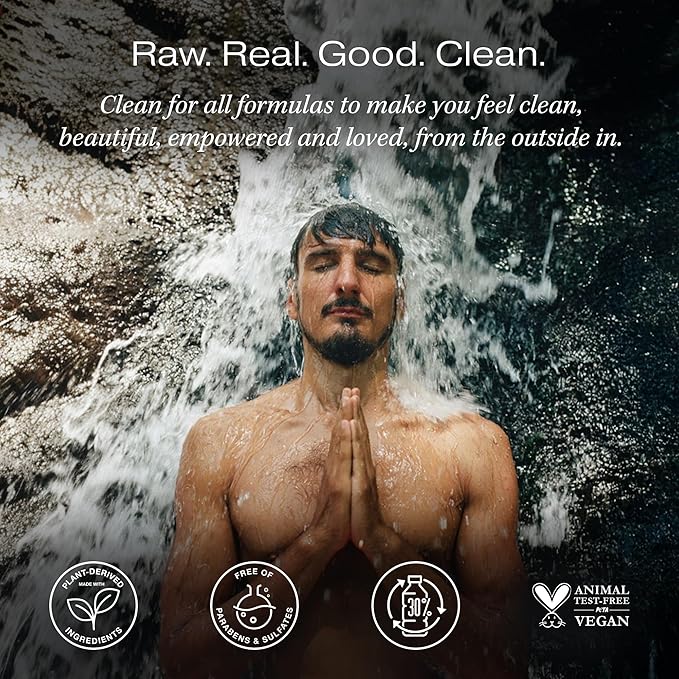 RAW SUGAR 3-Pack Body Wash Men - Black Coconut + Sea Salt Exfoliating and Hydrating Body Wash Formulated without Parabens Cruelty Free and Vegan