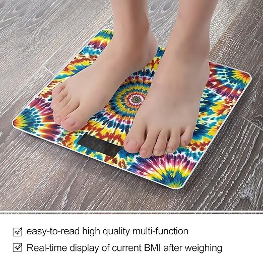 Color Tie Dye Scale for Body Weight Sturdy Tempered Glass Weighing Scales with LCD Display Accurate Digital Bathroom Scale Convenient Body Fat Smart Scales Easy Read