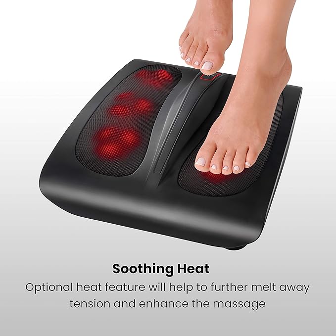 HoMedics Triple Action Shiatsu Foot Massager with Heat | Deep-Kneading Rotating Heads &amp Soothing Heat | Large Design Breathable Fabric &amp Toe Controls Black