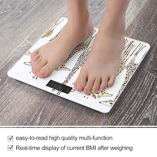 Cute Wild Cartoon Giraffes Scale for Body Weight Anti-Slip Sturdy Tempered Glass Weighing Machine Highly Digital Accurate Bright LCD Bathroom Scale for Household Gift