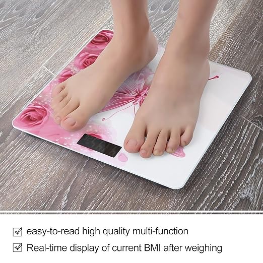 Pink and White Butterfly Bathroom Scale Ultra-Bright Liquid Crystal Screen Weight Scale Accurate Bathroom Body Scales for Body Weight Bathroom Pet Home Bedroom Gift-Giving
