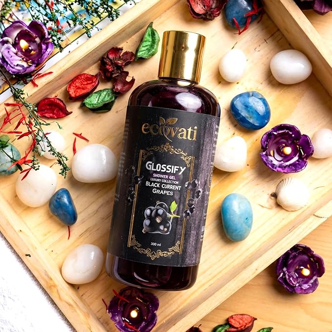 Glossify Luxury Blackcurrant Grape Shower Gel | Deep Cleansing &amp Hydrating Body Wash with Aloe Vera and Vitamin E | Refreshing Fragrance | 300 ML