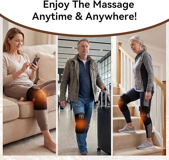 Electric Cordless Knee Massager with 3 Heat 3 Vibration3-in-1 Knee Heating Pad for Pain ReliefArthritisAuto-Off Timer Knee Brace for Shoulder Elbow Ideal Gifts for Men Women Dad Mom(BlackPair)