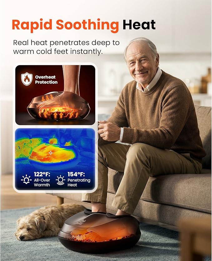BOB AND BRAD Foot Massager with Heat and RemoteFSA Eligible HSA Eligible Shiatsu Deep Kneading Electric Feet Massager Machine for Plantar Fasciitis Men Size 12