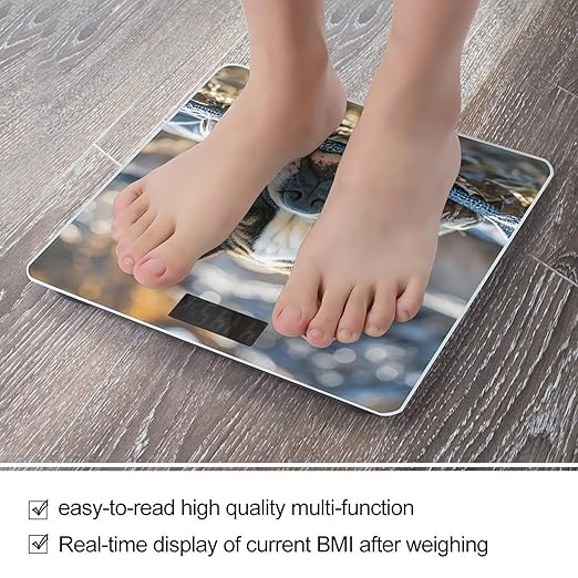 French Bulldog Dog Cute Bathroom Scale for Body Weight Bathroom Weighing Scales with Back Lit LED Display Sturdy Tempered Glass Body Weight Bathroom Scale 400lb Weighing